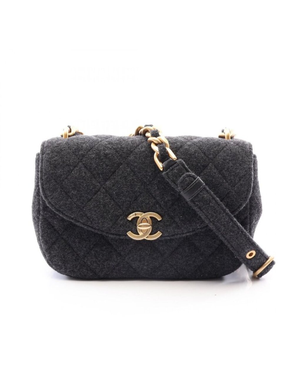 Chanel Shoulder Bag Quilted Gray Round Flap Chain